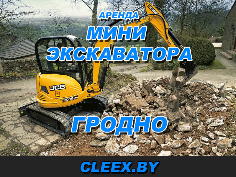 Аренда мини-экскаватора в Гродно по цене от 59 рублей в час. Услуги аренды трактора погрузчика JCB 3cx super по городу и области.